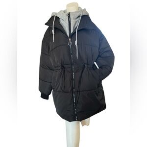 SHEIN Black Puffer Jacket with Gray Hoodie lining